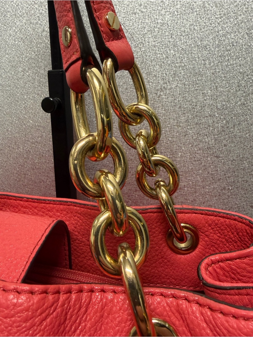 Michael Kors Salmon Pink Leather Chain Tote MK Logo Bag - Picture 7 of 10